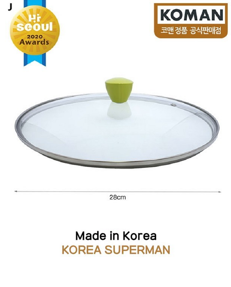 [KOMAN] OliveGreen Tempered Glass Lid 28cm-Frying Pan BBQ Kitchenware Tools Cooking - Made in Korea